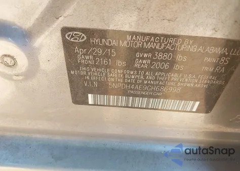 2016 Hyundai Elantra Se z USA, uszkodzony, nr VIN 5NPDH4AE9GH686998